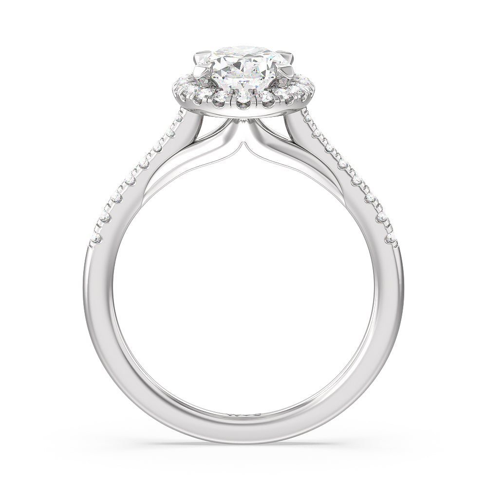 Oval Cut Fishtail Cathedral Halo Engagement Ring with Lab Grown Diamond in 14KT Platinum view 2
