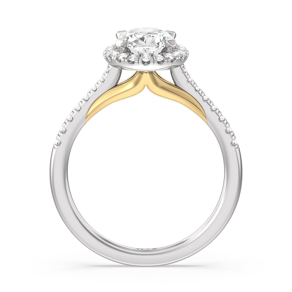 Oval Cut Fishtail Cathedral Halo Engagement Ring with Lab Grown Diamond in 14KT White & Yellow Gold view 2
