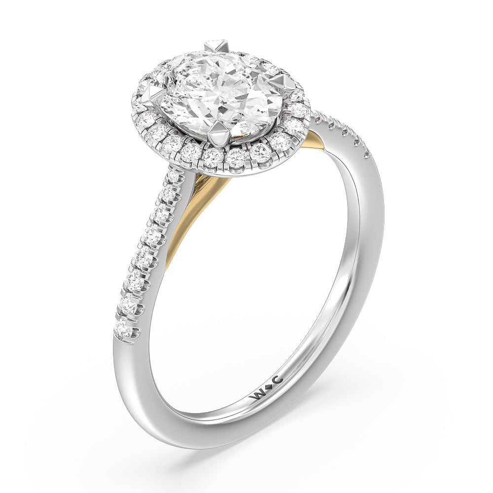 Oval Cut Fishtail Cathedral Halo Engagement Ring with Lab Grown Diamond in 14KT White & Yellow Gold view 3
