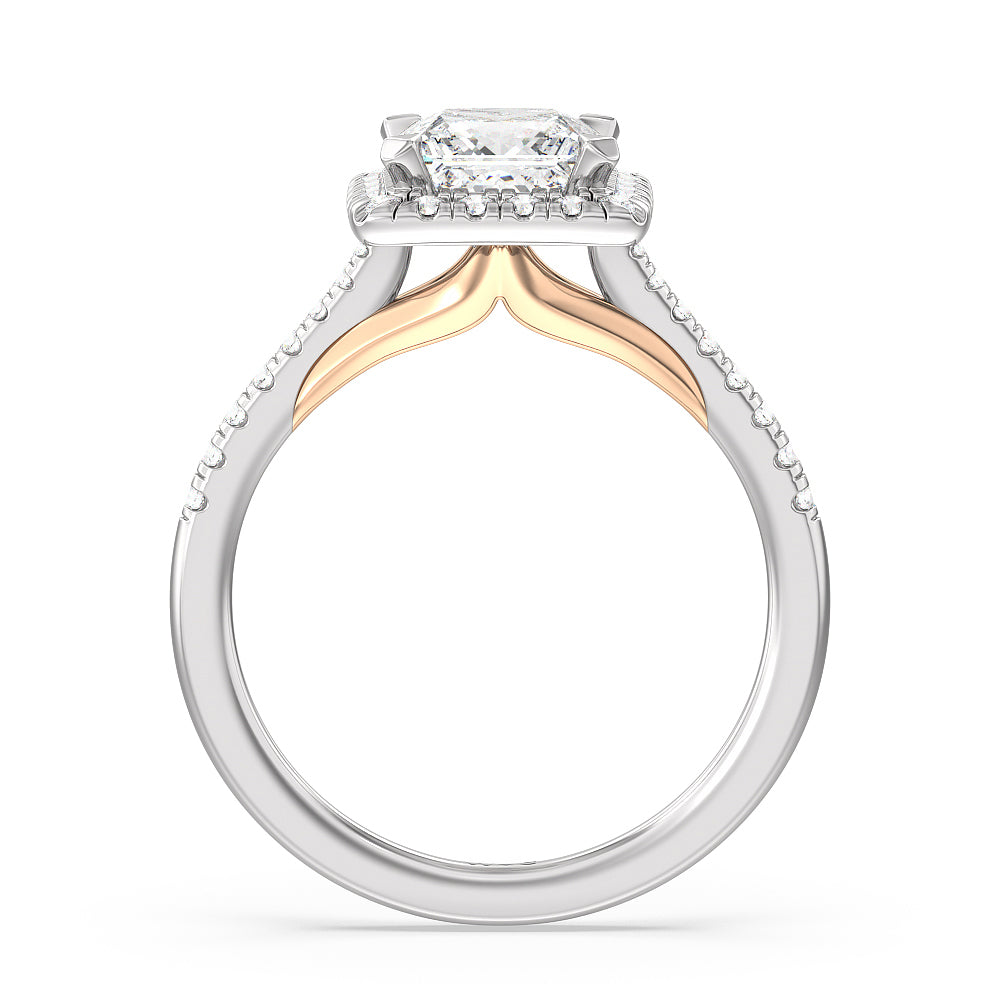 Princess Cut Fishtail Cathedral Halo Engagement Ring with Lab Grown Diamond in 14KT White & Rose Gold view 2
