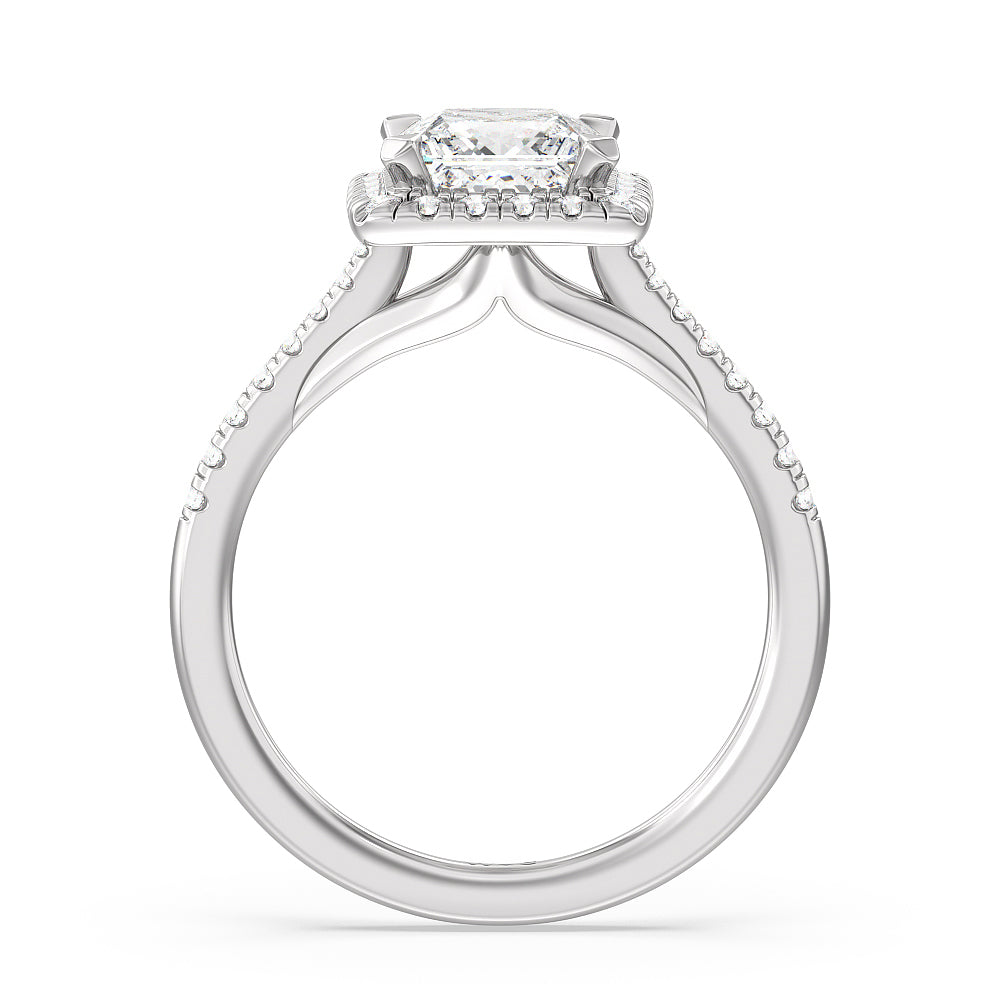 Princess Cut Fishtail Cathedral Halo Engagement Ring with Lab Grown Diamond in 14KT Platinum view 2
