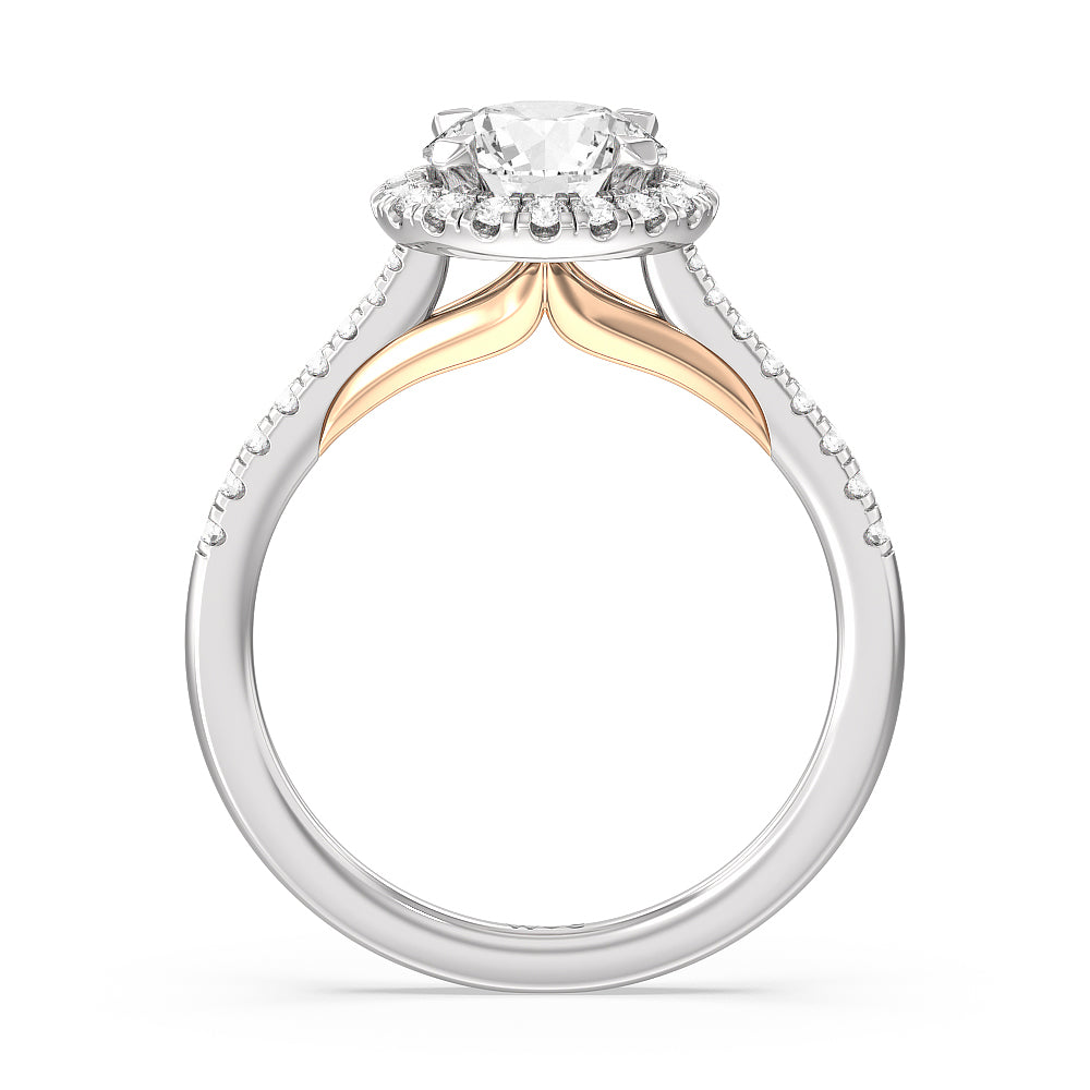 Round Cut Fishtail Cathedral Halo Engagement Ring with Lab Grown Diamond in 14KT White & Rose Gold view 2

