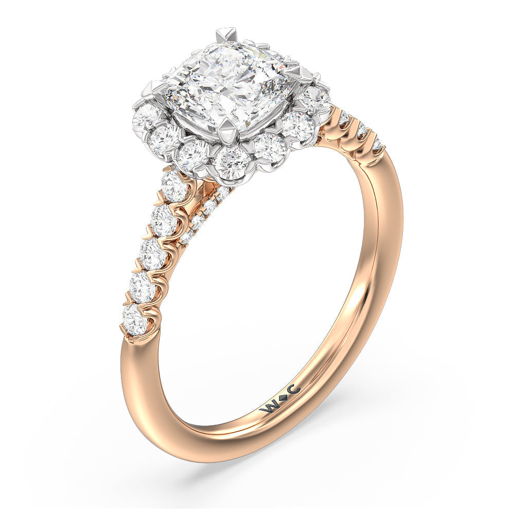 Cushion Cut Shared Prong Halo Petal Engagement Ring with Lab Grown Diamond in 14KT White & Rose Gold view 3
