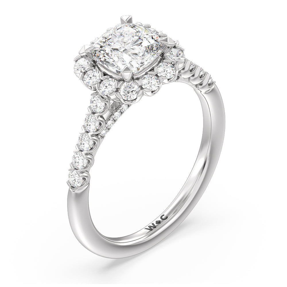 Cushion Cut Shared Prong Halo Petal Engagement Ring with Lab Grown Diamond in 14KT Platinum view 3
