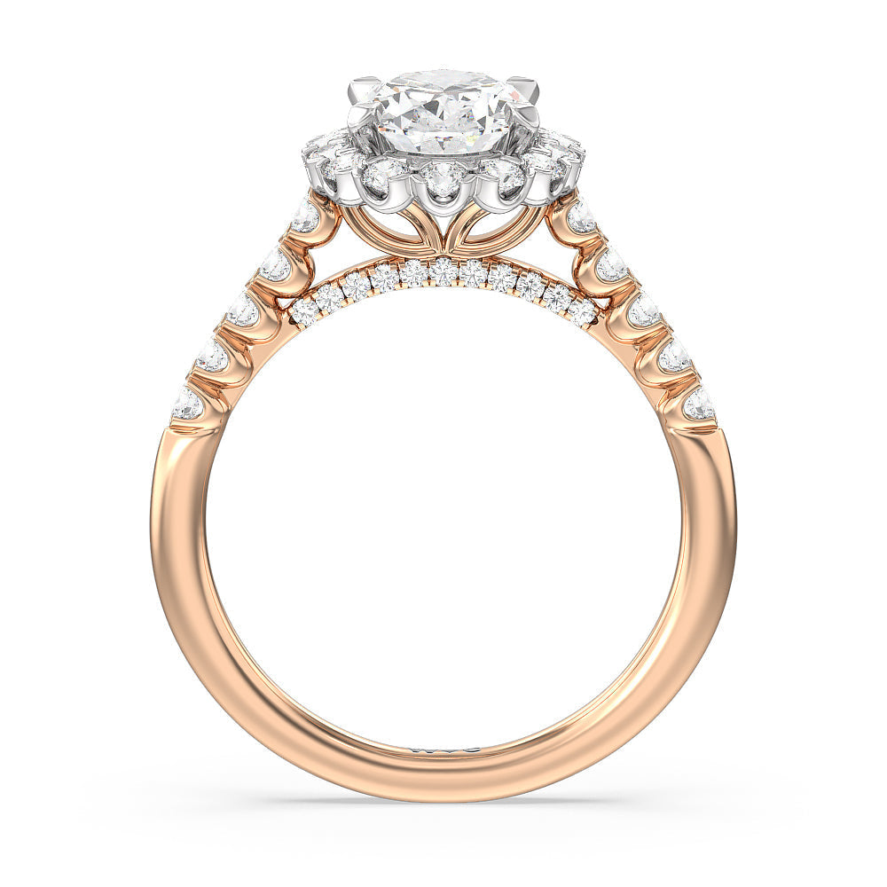 Oval Cut Shared Prong Halo Petal Engagement Ring with Lab Grown Diamond in 14KT White & Rose Gold view 2
