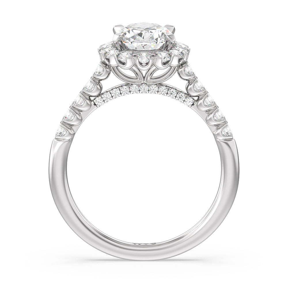 Oval Cut Shared Prong Halo Petal Engagement Ring with Lab Grown Diamond in 14KT Platinum view 2
