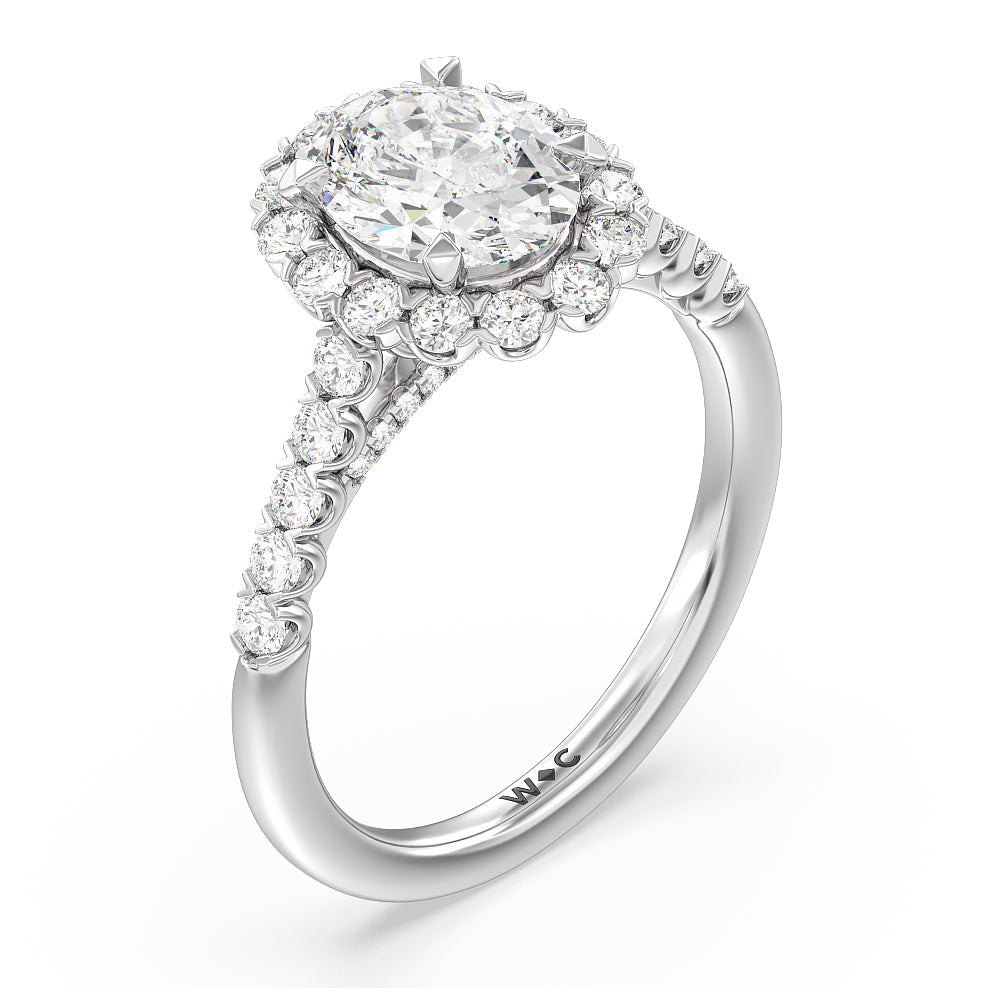 Oval Cut Shared Prong Halo Petal Engagement Ring with Lab Grown Diamond in 14KT Platinum view 3
