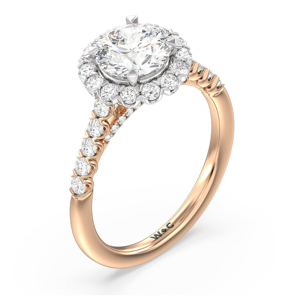 Round Cut Shared Prong Halo Petal Engagement Ring with Lab Grown Diamond in 14KT White & Rose Gold view 3
