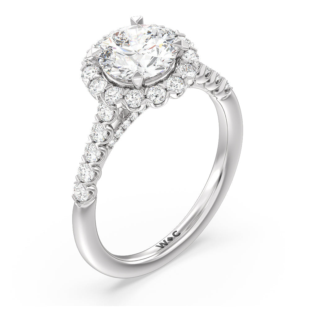 Round Cut Shared Prong Halo Petal Engagement Ring with Lab Grown Diamond in 14KT Platinum view 3
