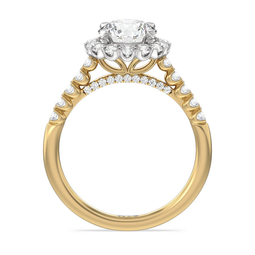 Round Cut Shared Prong Halo Petal Engagement Ring with Lab Grown Diamond in 14KT White & Yellow Gold view 2
