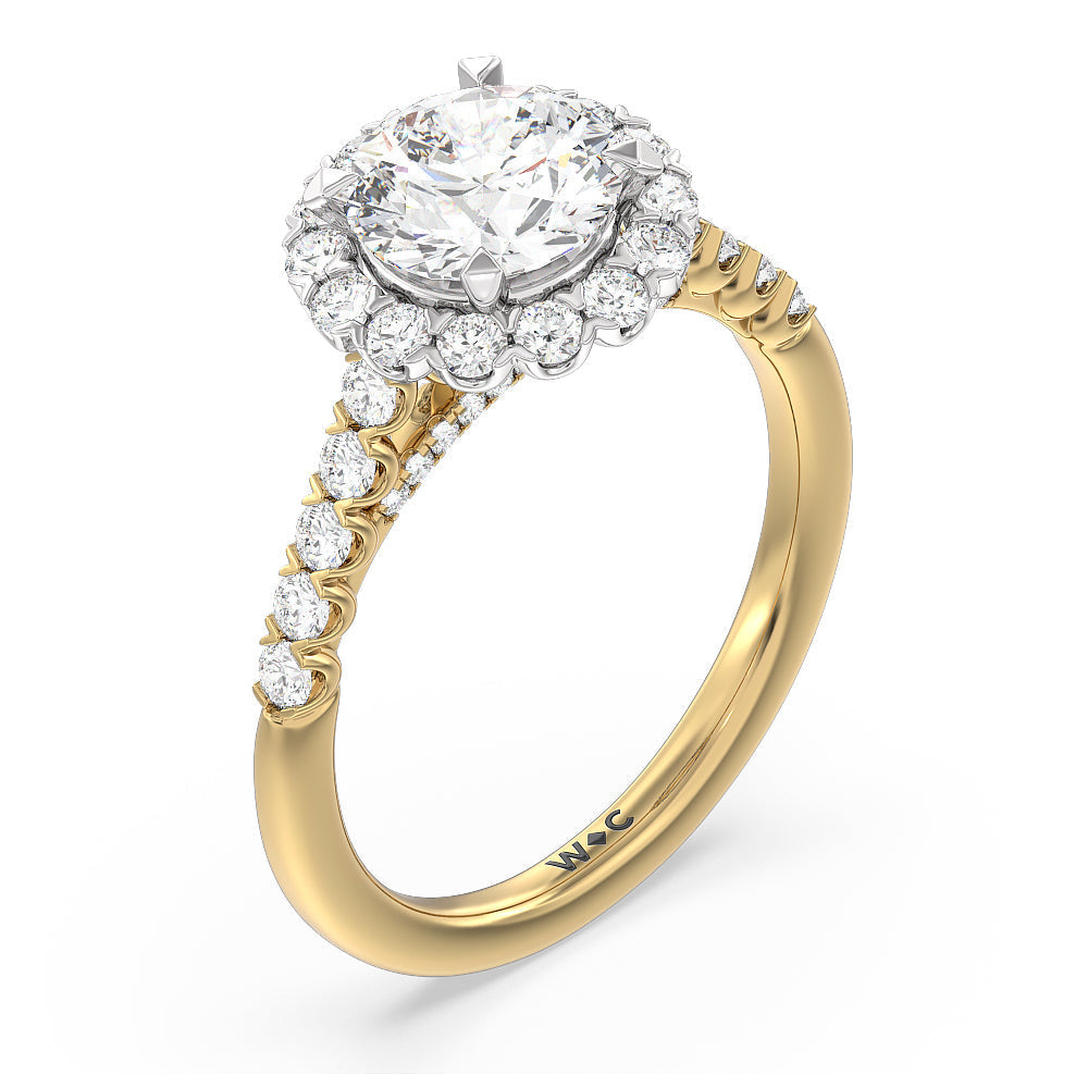 Round Cut Shared Prong Halo Petal Engagement Ring with Lab Grown Diamond in 14KT White & Yellow Gold view 3
