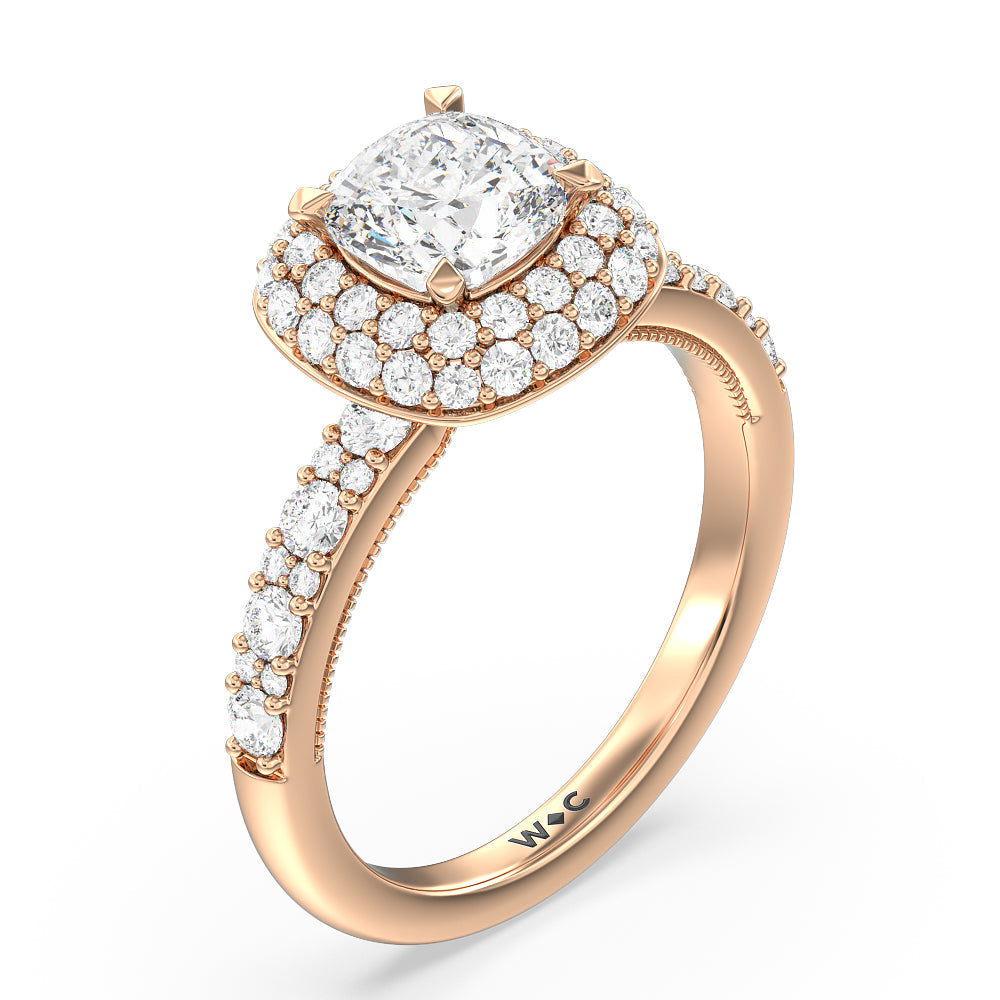 Cushion Cut Falling Edge Halo Engagement Ring with Lab Grown Diamond in 14KT Rose Gold view 3
