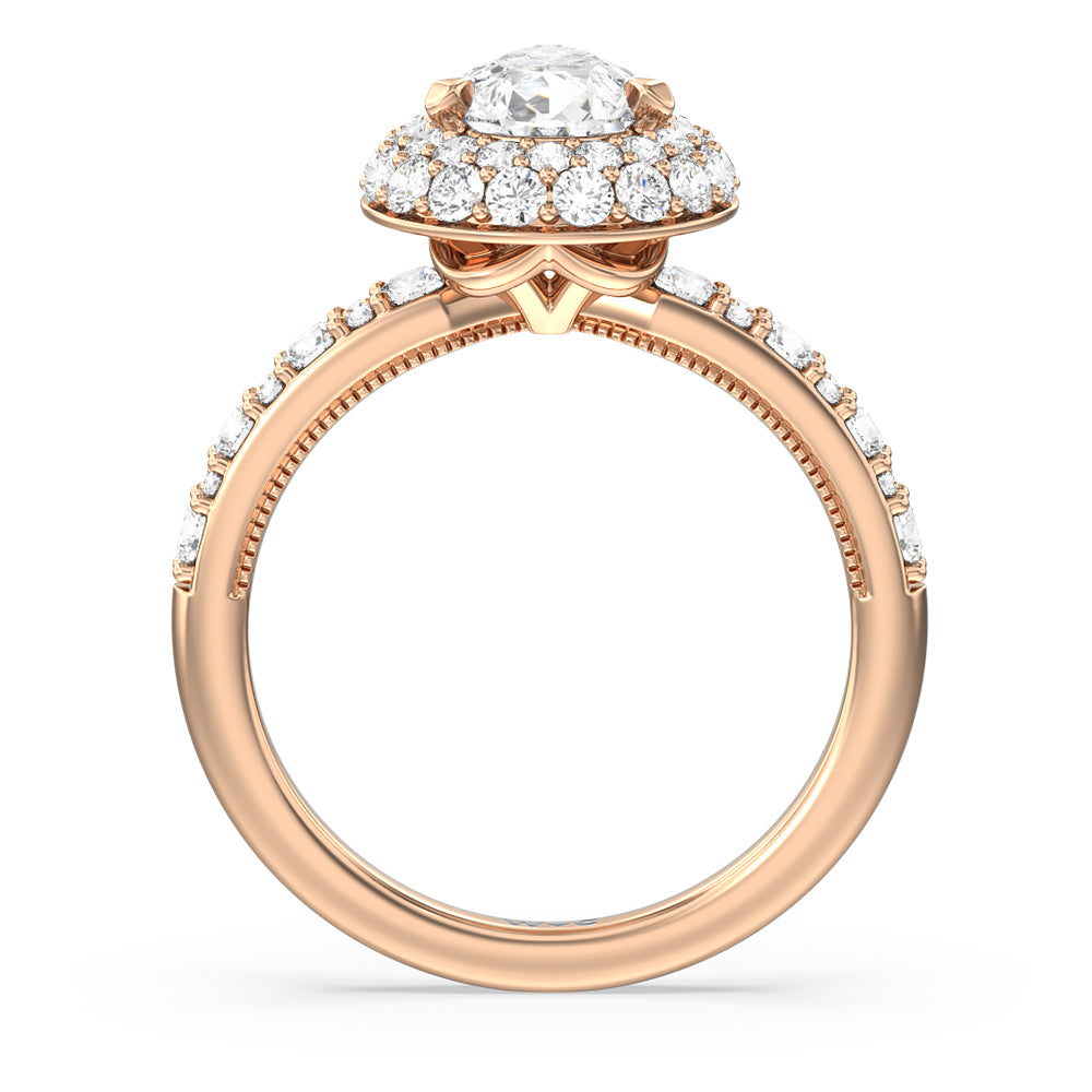 Pear Cut Falling Edge Halo Engagement Ring with Lab Grown Diamond in 14KT Rose Gold view 2
