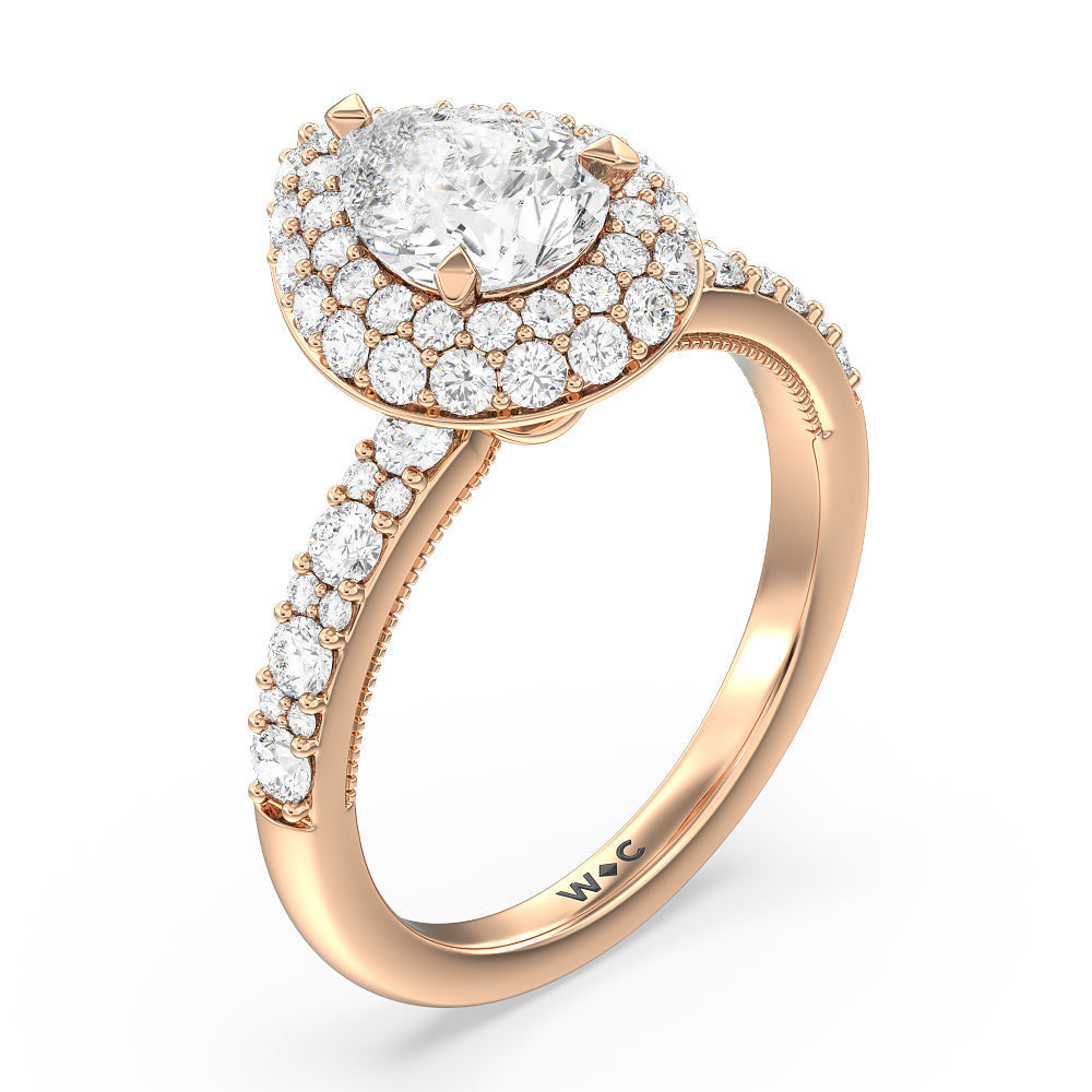 Pear Cut Falling Edge Halo Engagement Ring with Lab Grown Diamond in 14KT Rose Gold view 3
