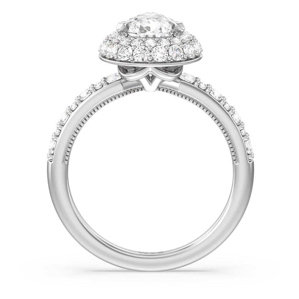 Pear Cut Falling Edge Halo Engagement Ring with Lab Grown Diamond in 14KT Platinum view 2
