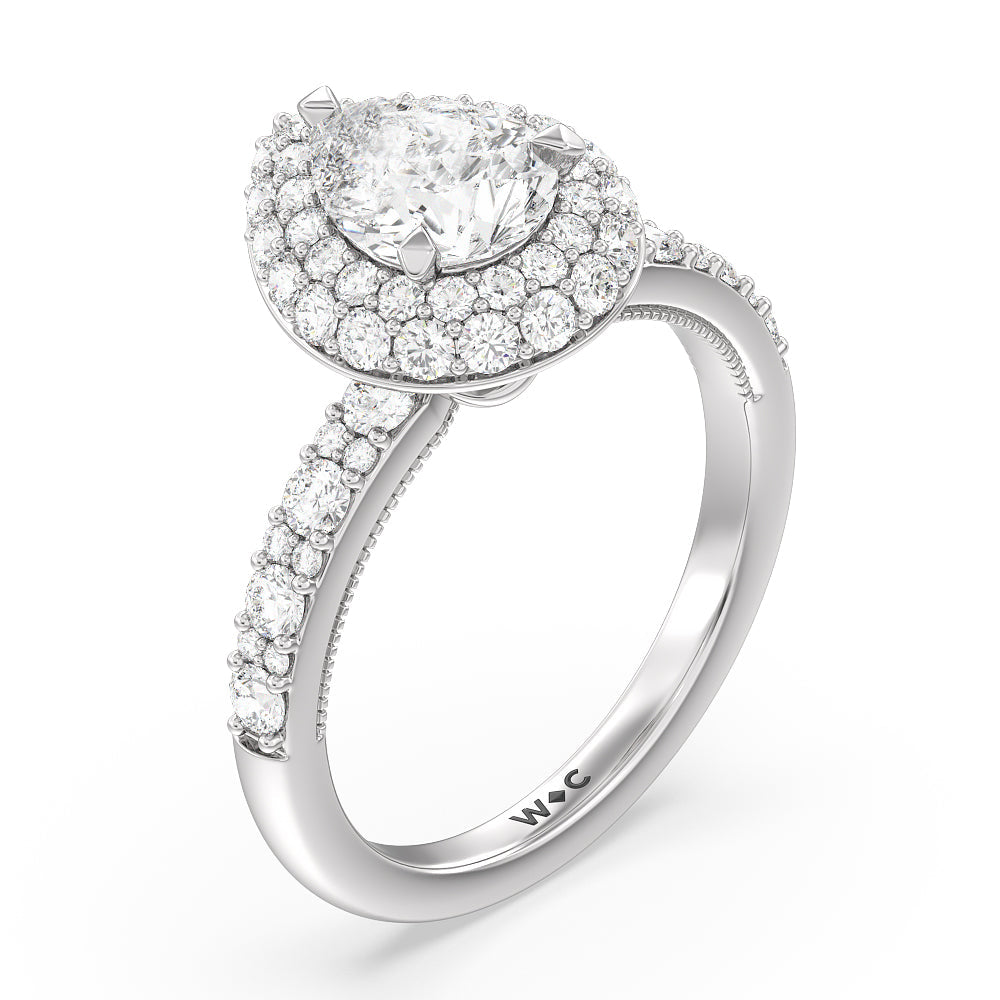 Pear Cut Falling Edge Halo Engagement Ring with Lab Grown Diamond in 14KT Platinum view 3

