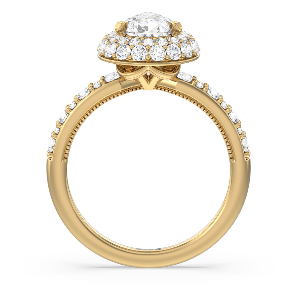 Pear Cut Falling Edge Halo Engagement Ring with Lab Grown Diamond in 14KT Yellow Gold view 2
