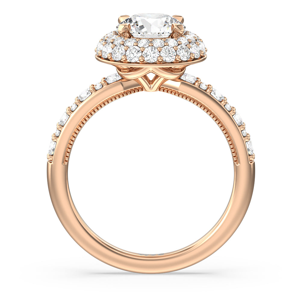 Round Cut Falling Edge Halo Engagement Ring with Lab Grown Diamond in 14KT Rose Gold view 2
