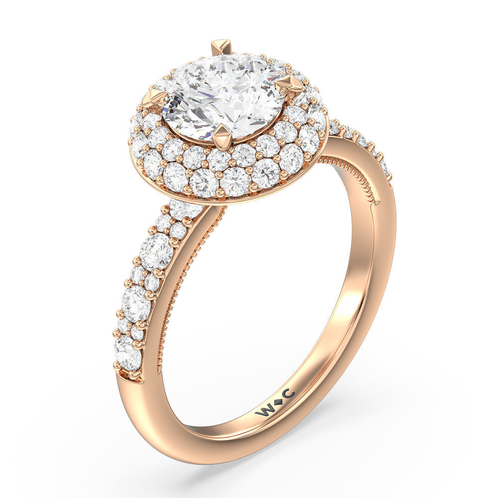 Round Cut Falling Edge Halo Engagement Ring with Lab Grown Diamond in 14KT Rose Gold view 3
