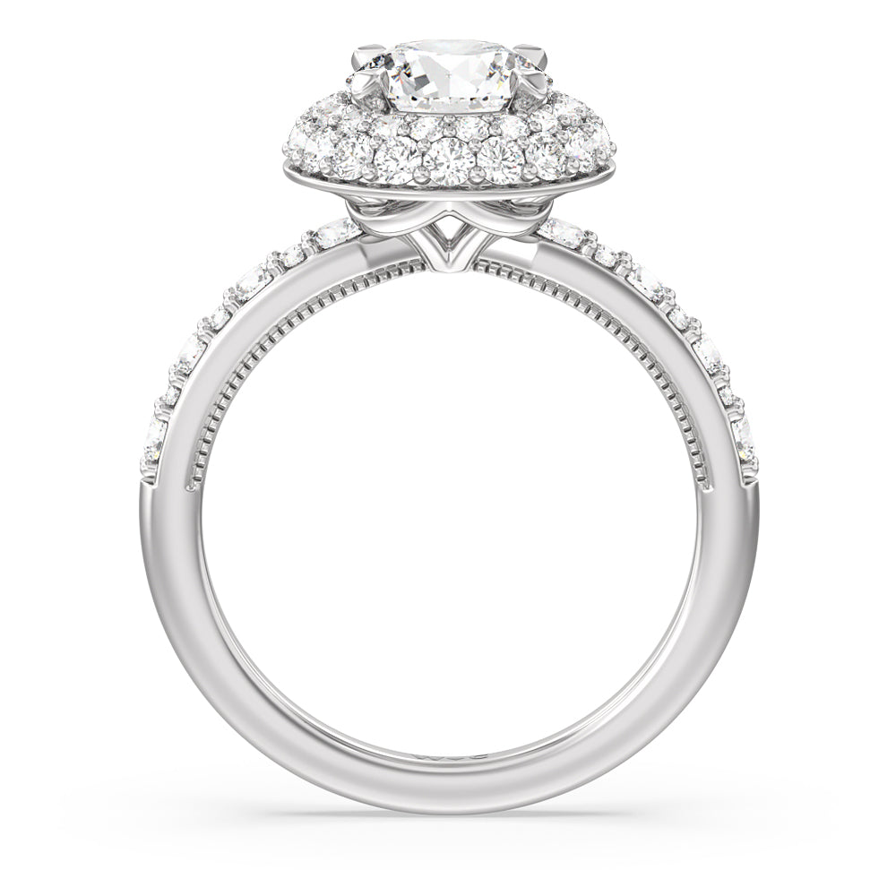 Round Cut Falling Edge Halo Engagement Ring with Lab Grown Diamond in 14KT Platinum view 2
