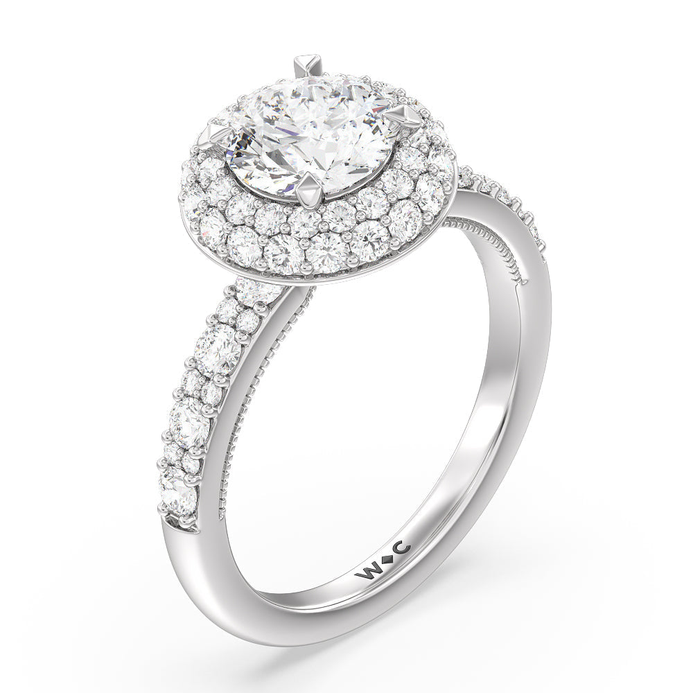 Round Cut Falling Edge Halo Engagement Ring with Lab Grown Diamond in 14KT Platinum view 3
