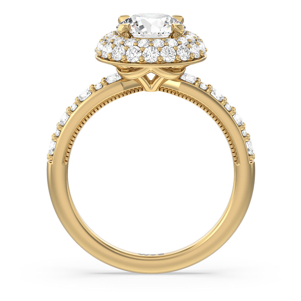 Round Cut Falling Edge Halo Engagement Ring with Lab Grown Diamond in 14KT Yellow Gold view 2
