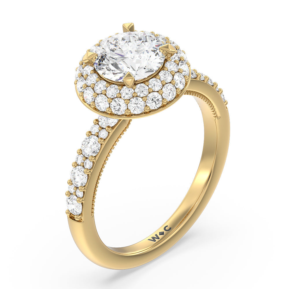 Round Cut Falling Edge Halo Engagement Ring with Lab Grown Diamond in 14KT Yellow Gold view 3
