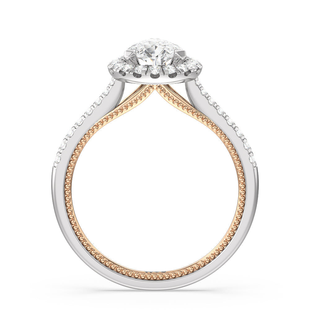 Pear Cut Duo Band Halo Engagement Ring with Lab Grown Diamond in 14KT White & Rose Gold view 2
