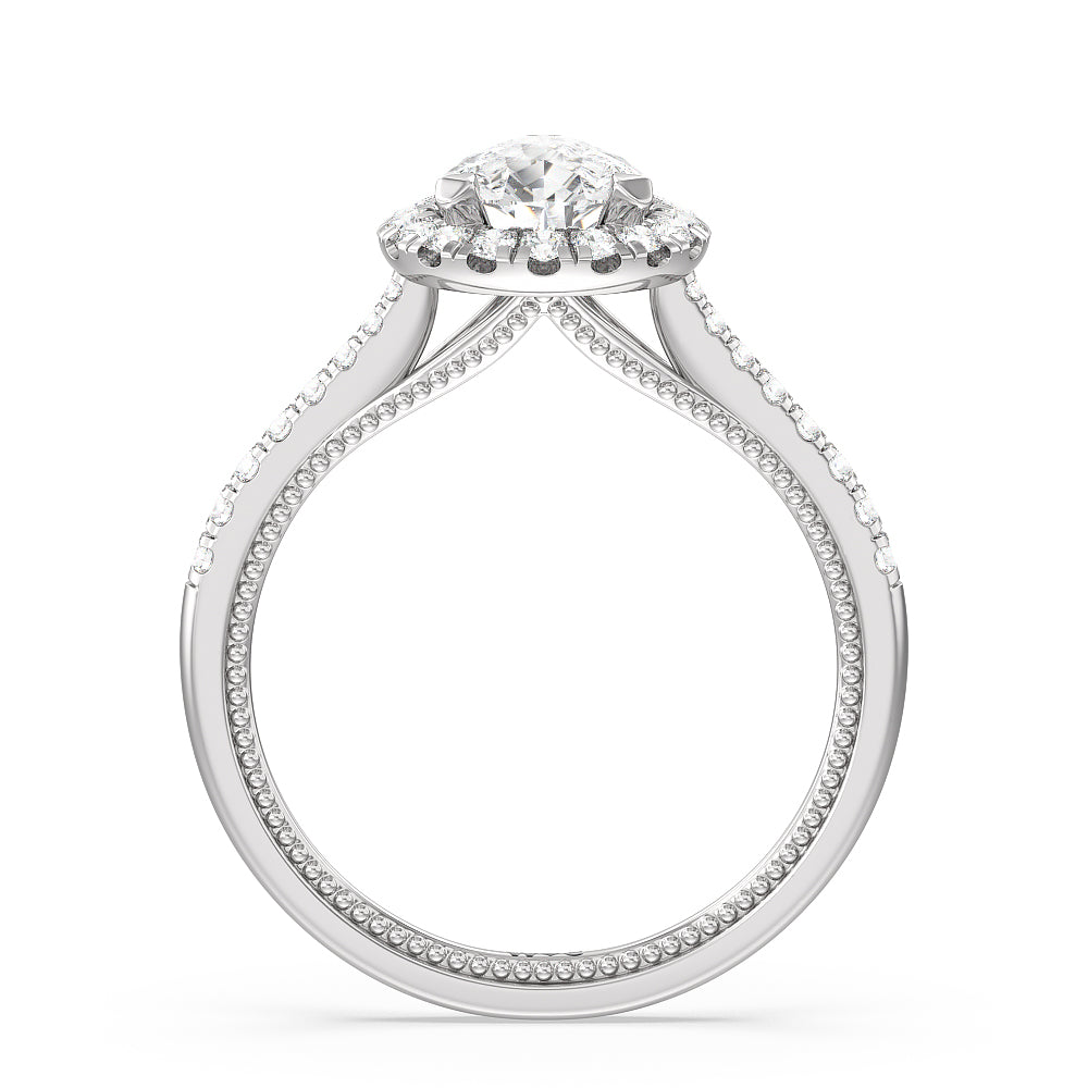 Pear Cut Duo Band Halo Engagement Ring with Lab Grown Diamond in 14KT Platinum view 2
