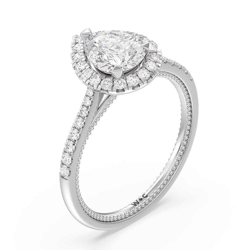 Pear Cut Duo Band Halo Engagement Ring with Lab Grown Diamond in 14KT Platinum view 3
