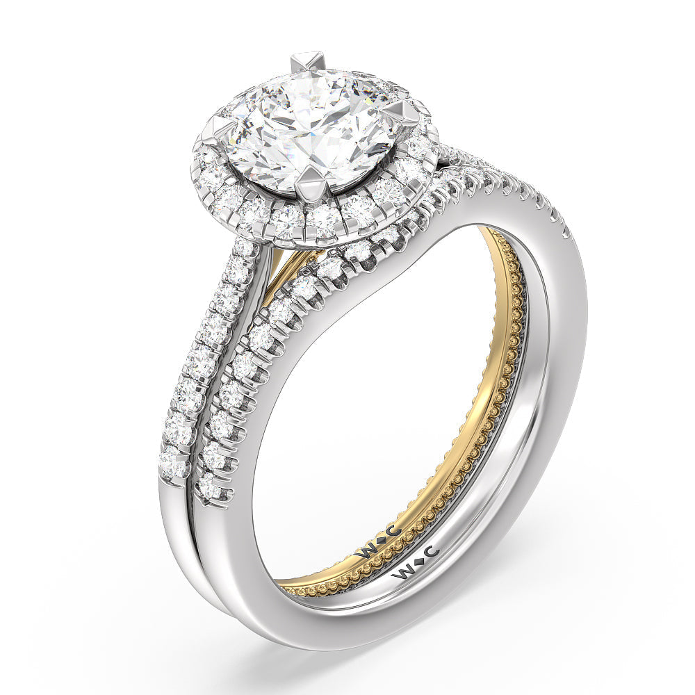 Pear Cut Duo Band Halo Engagement Ring with Lab Grown Diamond in 14KT White & Yellow Gold view 4
