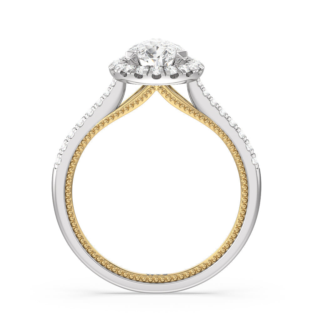 Pear Cut Duo Band Halo Engagement Ring with Lab Grown Diamond in 14KT White & Yellow Gold view 2

