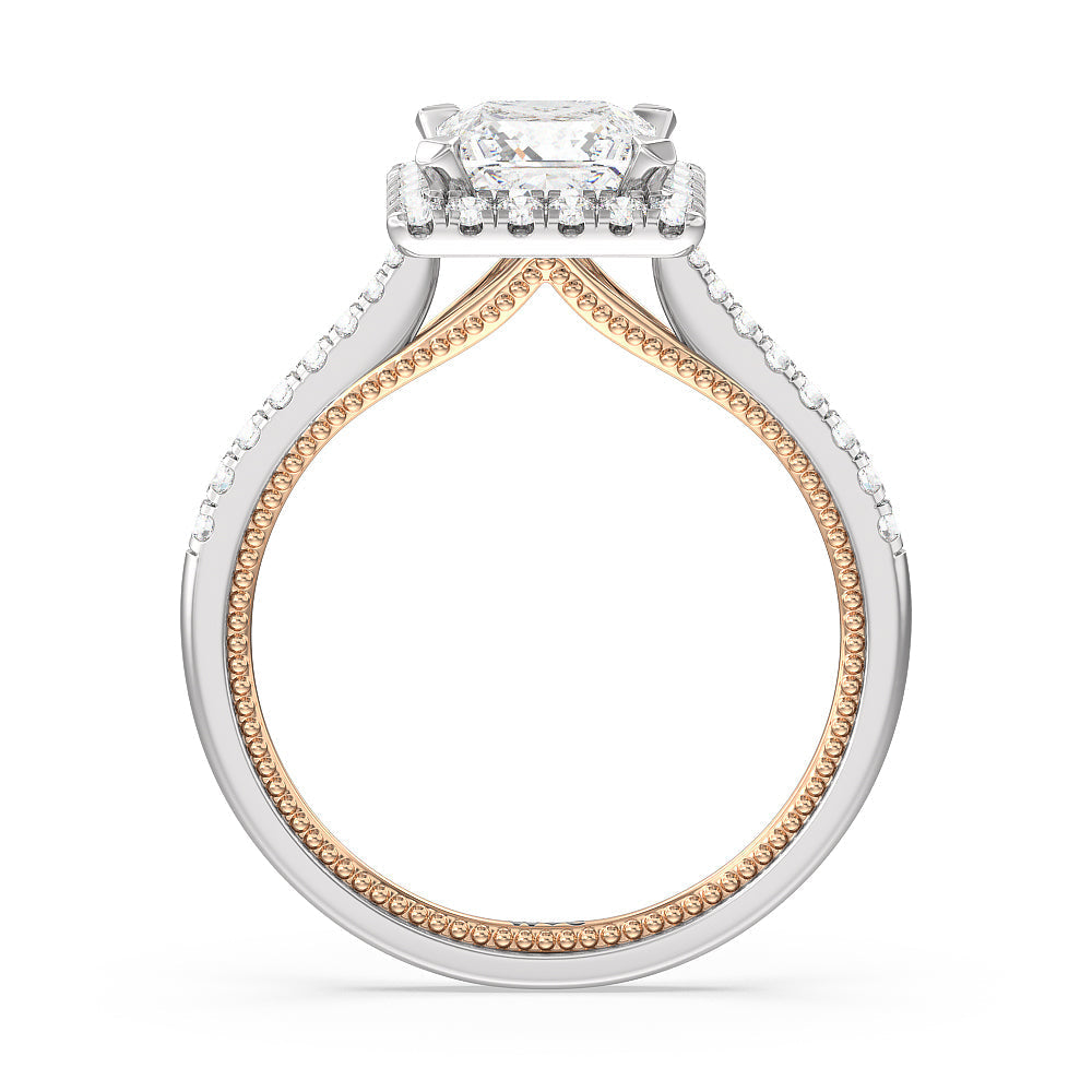 Princess Cut Duo Band Halo Engagement Ring with Lab Grown Diamond in 14KT White & Rose Gold view 2
