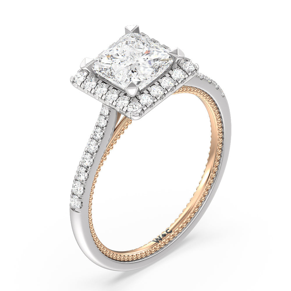 Princess Cut Duo Band Halo Engagement Ring with Lab Grown Diamond in 14KT White & Rose Gold view 3
