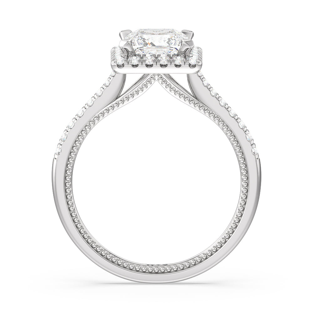 Princess Cut Duo Band Halo Engagement Ring with Lab Grown Diamond in 14KT Platinum view 2

