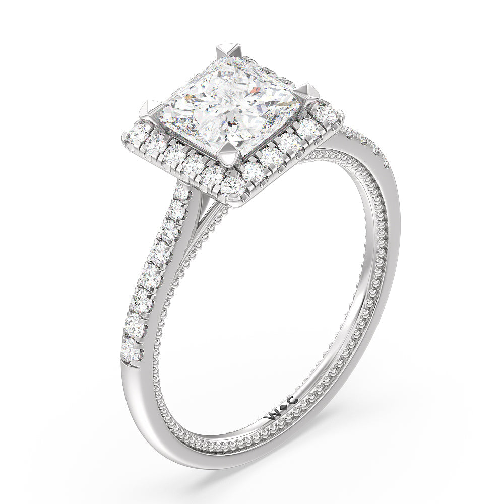 Princess Cut Duo Band Halo Engagement Ring with Lab Grown Diamond in 14KT Platinum view 3
