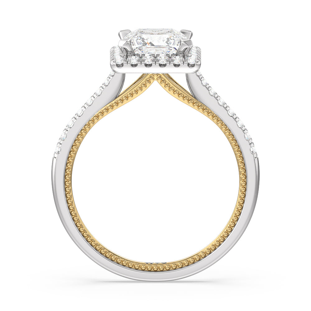 Princess Cut Duo Band Halo Engagement Ring with Lab Grown Diamond in 14KT White & Yellow Gold view 2
