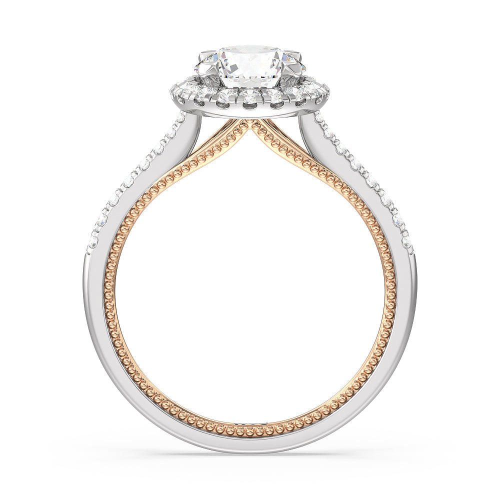 Round Cut Duo Band Halo Engagement Ring with Lab Grown Diamond in 14KT White & Rose Gold view 2
