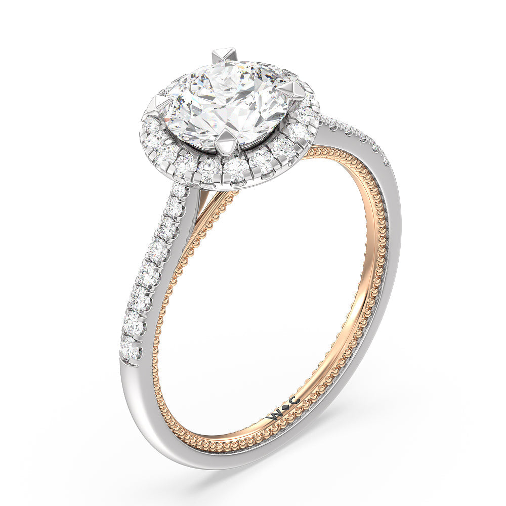 Round Cut Duo Band Halo Engagement Ring with Lab Grown Diamond in 14KT White & Rose Gold view 3
