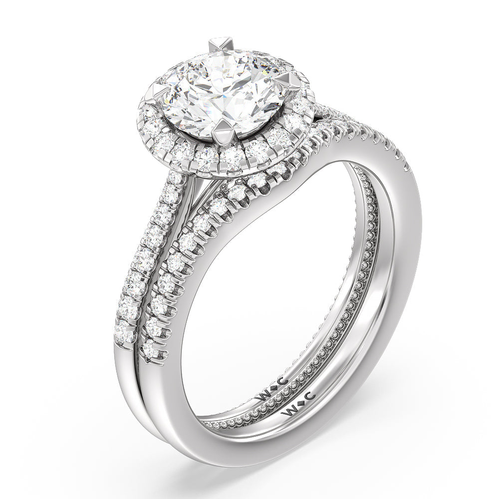 Round Cut Duo Band Halo Engagement Ring with Lab Grown Diamond in 14KT Platinum view 4
