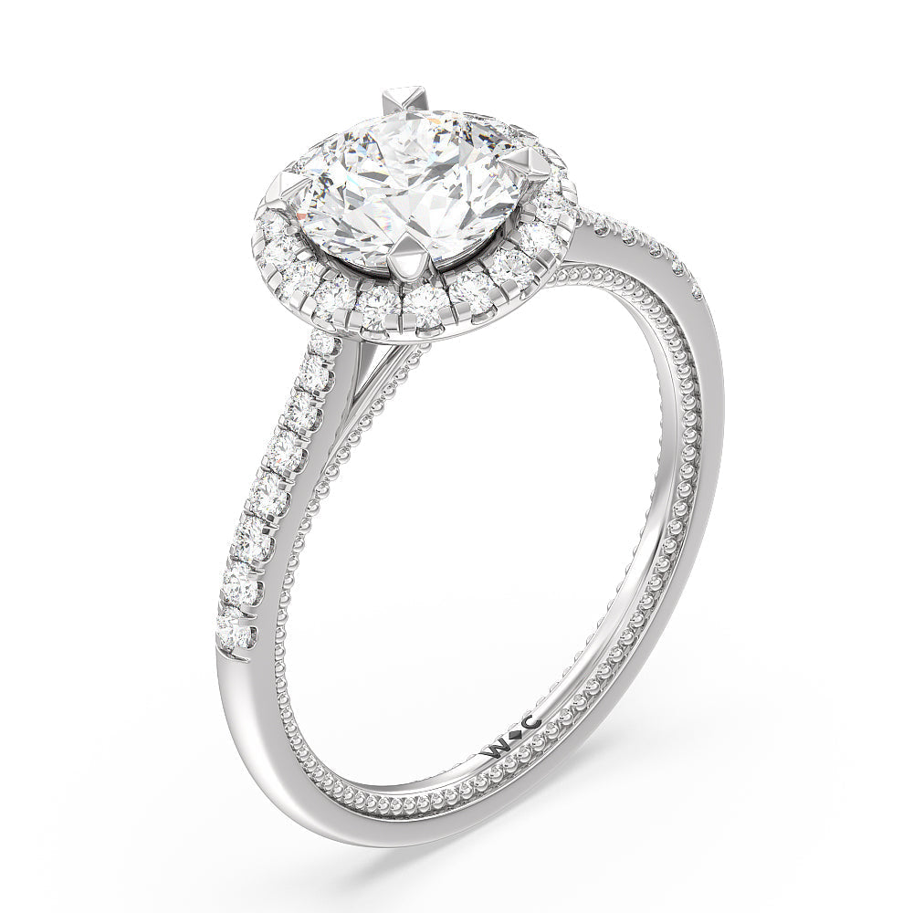 Round Cut Duo Band Halo Engagement Ring with Lab Grown Diamond in 14KT Platinum view 3

