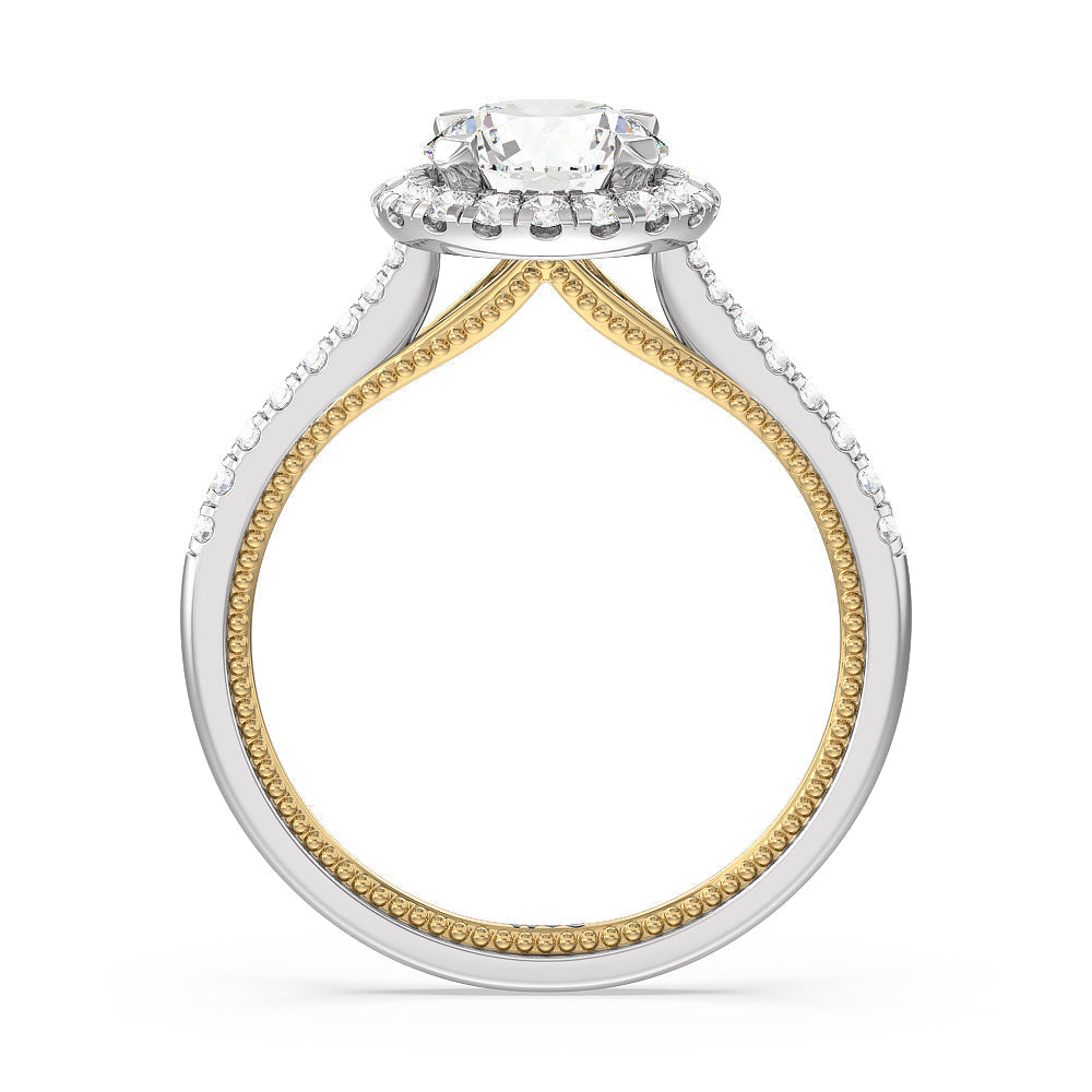 Round Cut Duo Band Halo Engagement Ring with Lab Grown Diamond in 14KT White & Yellow Gold view 2
