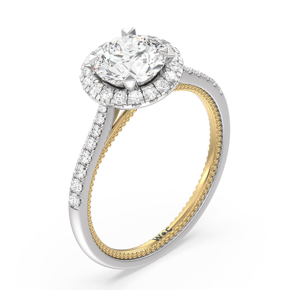 Round Cut Duo Band Halo Engagement Ring with Lab Grown Diamond in 14KT White & Yellow Gold view 3

