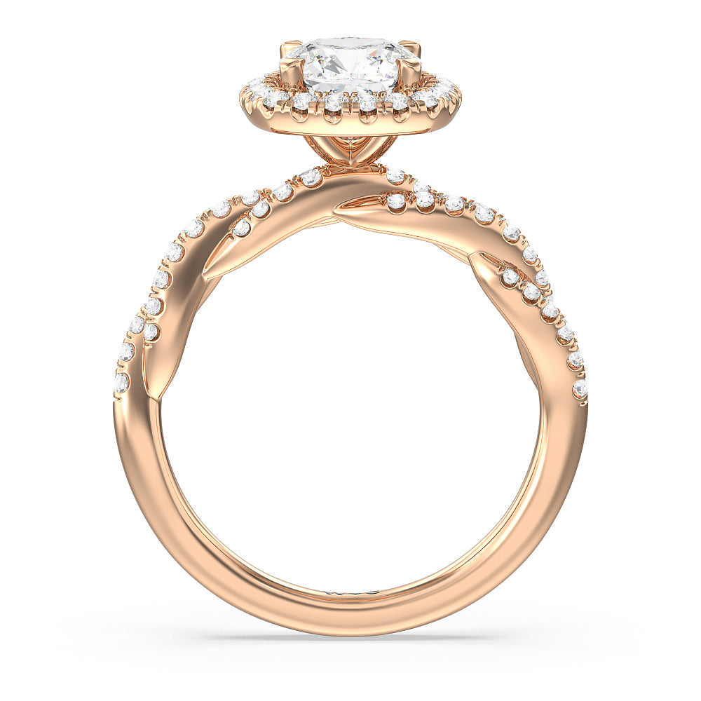 Cushion Cut Twisted Vine Halo Engagement Ring with Lab Grown Diamond in 14KT Rose Gold view 2
