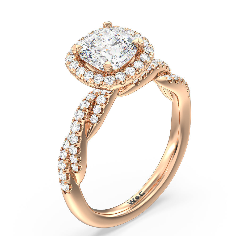 Cushion Cut Twisted Vine Halo Engagement Ring with Lab Grown Diamond in 14KT Rose Gold view 3
