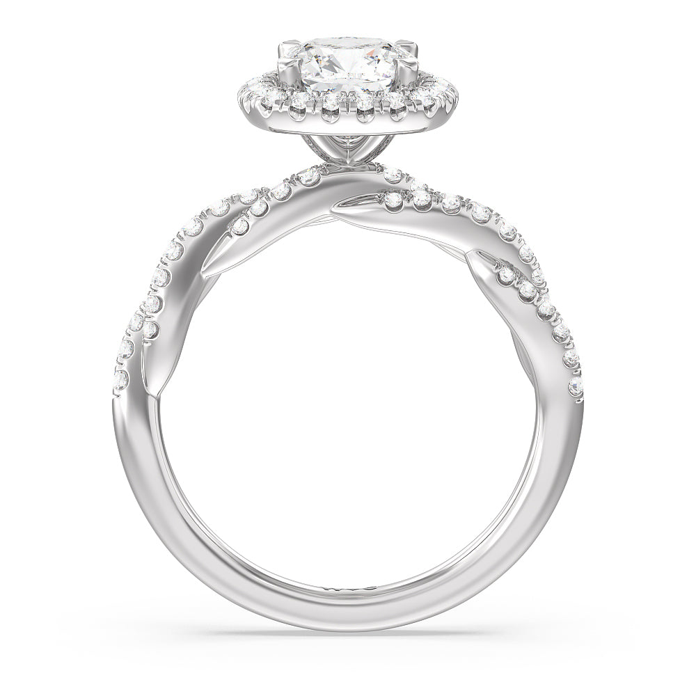 Cushion Cut Twisted Vine Halo Engagement Ring with Lab Grown Diamond in 14KT Platinum view 2
