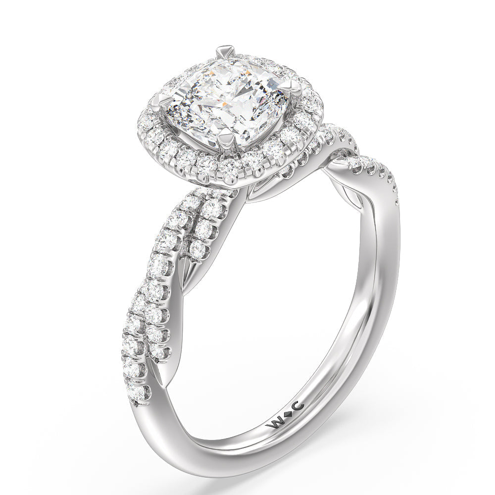 Cushion Cut Twisted Vine Halo Engagement Ring with Lab Grown Diamond in 14KT Platinum view 3
