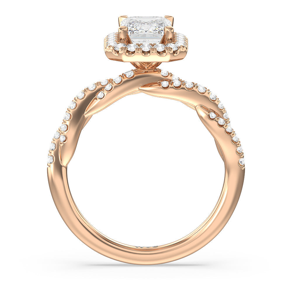 Emerald Cut Twisted Vine Halo Engagement Ring with Lab Grown Diamond in 14KT Rose Gold view 2
