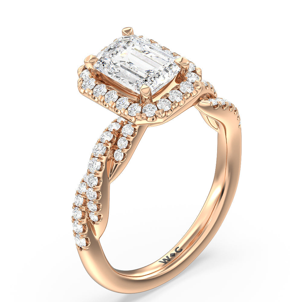 Emerald Cut Twisted Vine Halo Engagement Ring with Lab Grown Diamond in 14KT Rose Gold view 3
