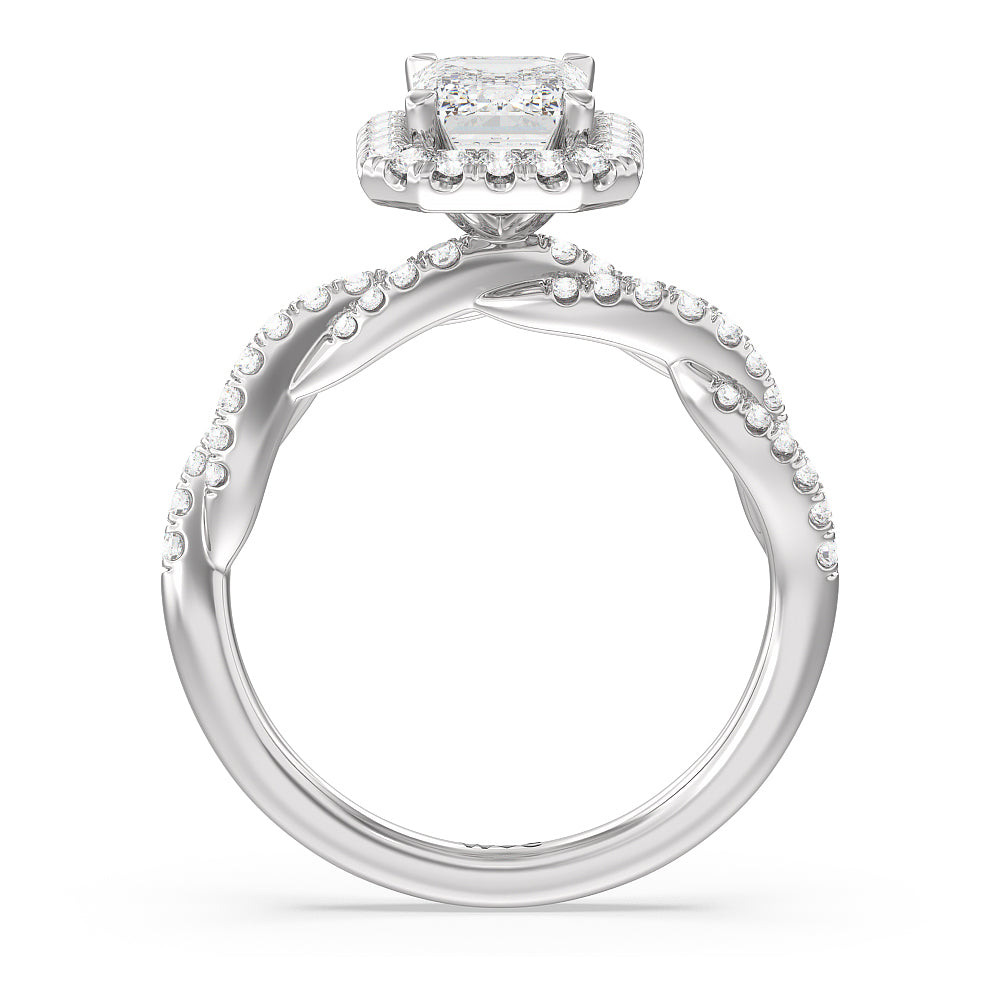 Emerald Cut Twisted Vine Halo Engagement Ring with Lab Grown Diamond in 14KT Platinum view 2
